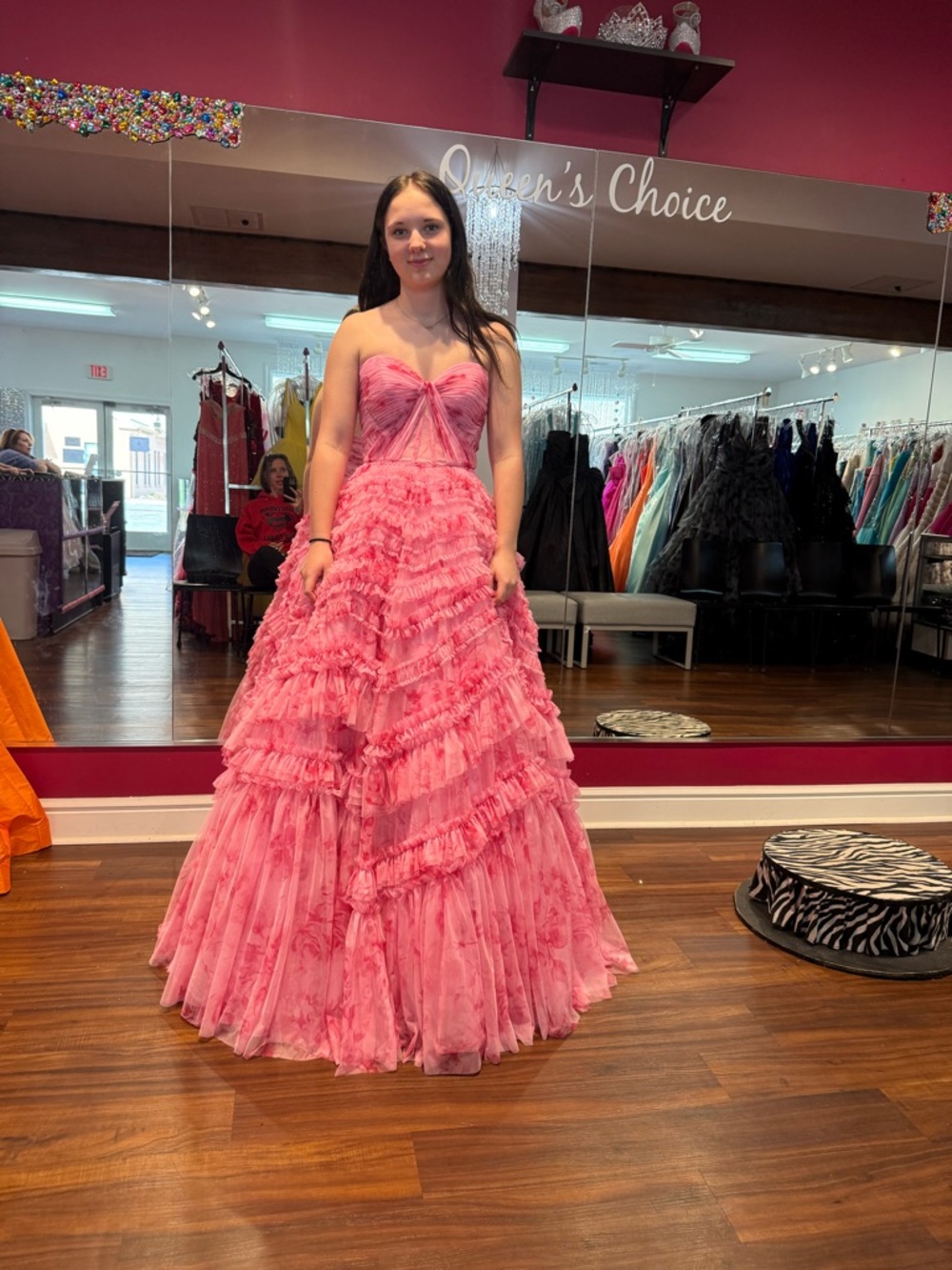 Alyce Paris Pink Strapless Ruffled Ball Gown - Floral Texture